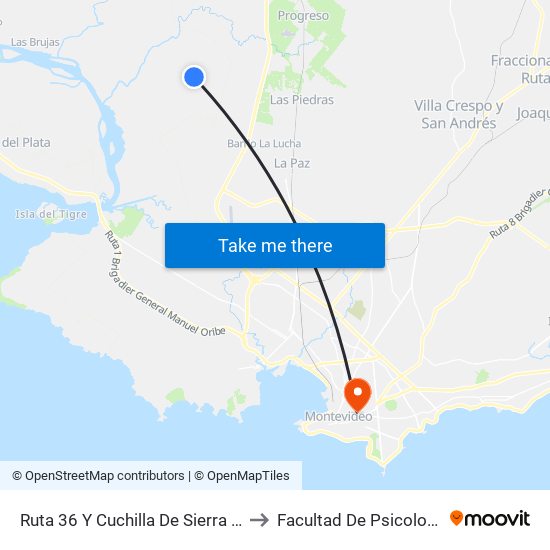 Ruta 36 Y Cuchilla De Sierra (S) to Facultad De Psicología map