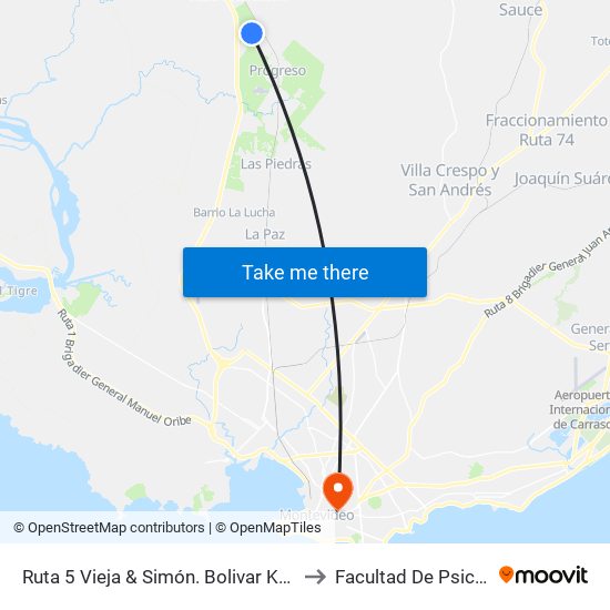 Ruta 5 Vieja & Simón. Bolivar Km 30.100 to Facultad De Psicología map