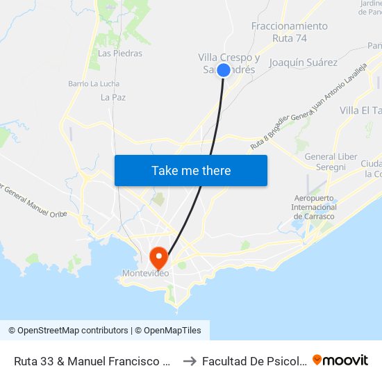 Ruta 33 & Manuel Francisco Artigas to Facultad De Psicología map
