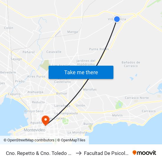 Cno. Repetto & Cno. Toledo Chico to Facultad De Psicología map