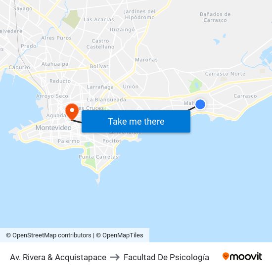Av. Rivera & Acquistapace to Facultad De Psicología map