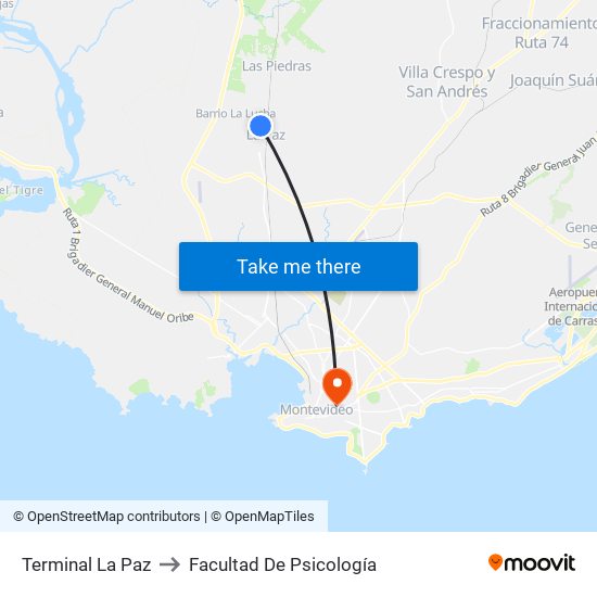 Terminal La Paz to Facultad De Psicología map