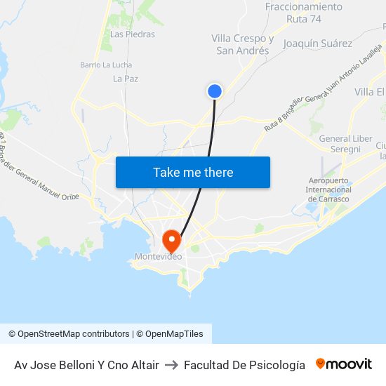 Av Jose Belloni Y Cno Altair to Facultad De Psicología map