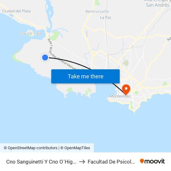Cno Sanguinetti Y Cno O´Higgins to Facultad De Psicología map