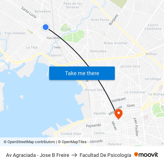 Av Agraciada - Jose B Freire to Facultad De Psicología map