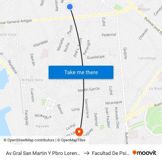 Av Gral San Martin Y Pbro Lorenzo Fernandez to Facultad De Psicología map