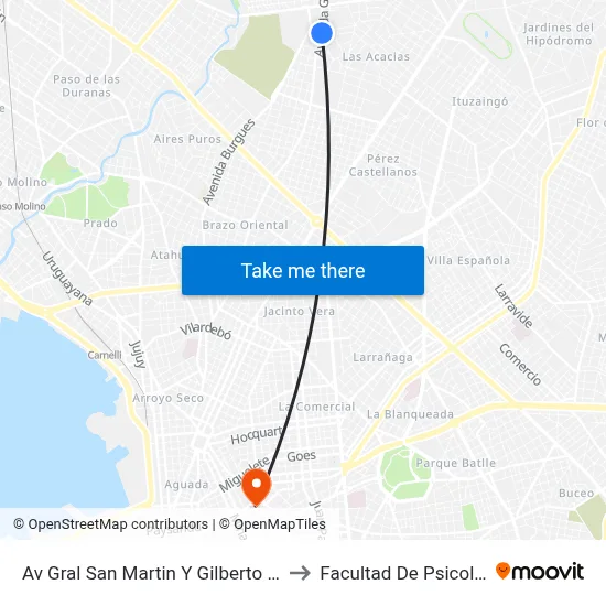 Av Gral San Martin Y Gilberto Bellini to Facultad De Psicología map