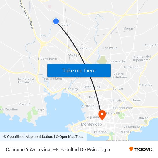 Caacupe Y Av Lezica to Facultad De Psicología map