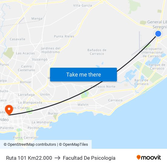 Ruta 101 Km22.000 to Facultad De Psicología map