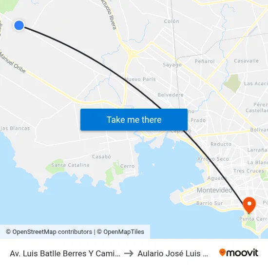Av. Luis Batlle Berres Y Camino Paurú to Aulario José Luis Massera map
