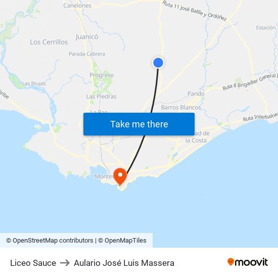 Liceo Sauce to Aulario José Luis Massera map