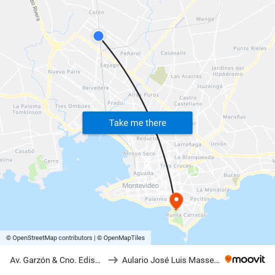 Av. Garzón & Cno. Edison to Aulario José Luis Massera map