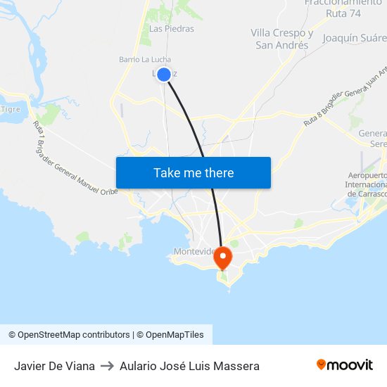 Javier De Viana to Aulario José Luis Massera map