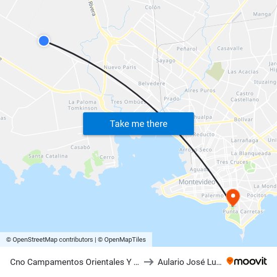 Cno Campamentos Orientales Y Av Luis Batlle Berres to Aulario José Luis Massera map