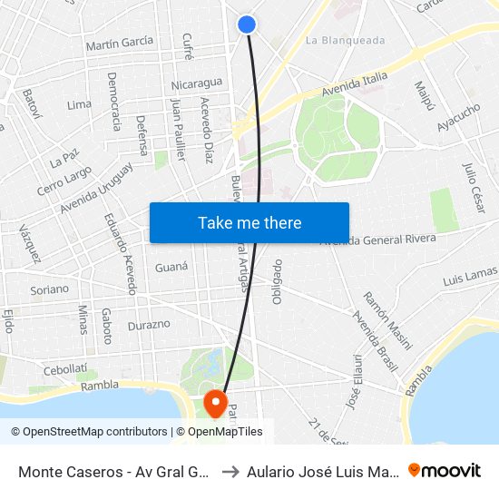 Monte Caseros - Av Gral Garibaldi to Aulario José Luis Massera map