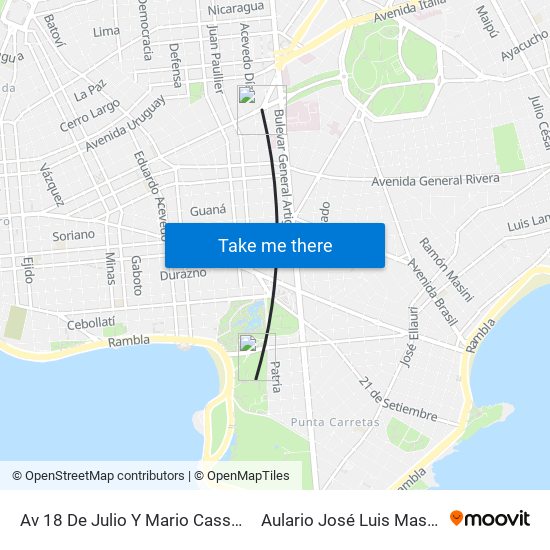 Av 18 De Julio Y Mario Cassinoni to Aulario José Luis Massera map