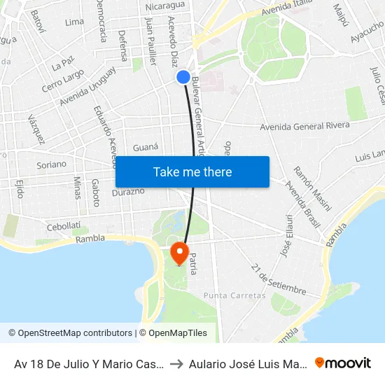 Av 18 De Julio Y Mario Cassinoni to Aulario José Luis Massera map