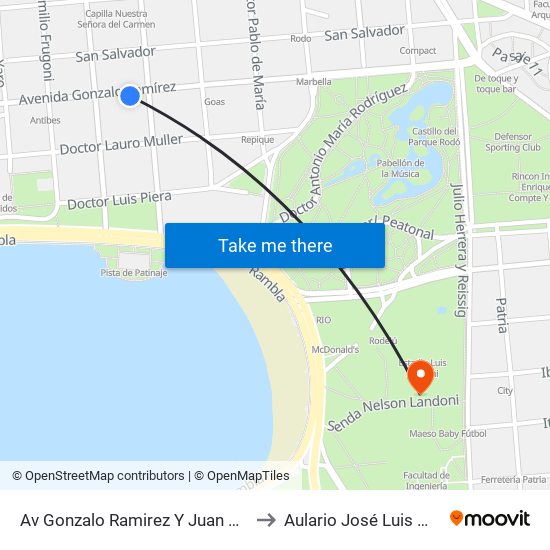 Av Gonzalo Ramirez Y Juan D Jackson to Aulario José Luis Massera map