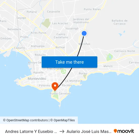 Andres Latorre Y Eusebio Vidal to Aulario José Luis Massera map