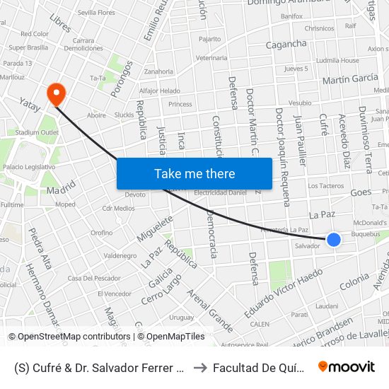 (S) Cufré & Dr. Salvador Ferrer Serra to Facultad De Química map