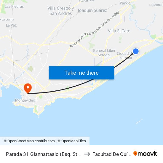 Parada 31 Giannattasio (Esq. Sta. Elena) to Facultad De Química map
