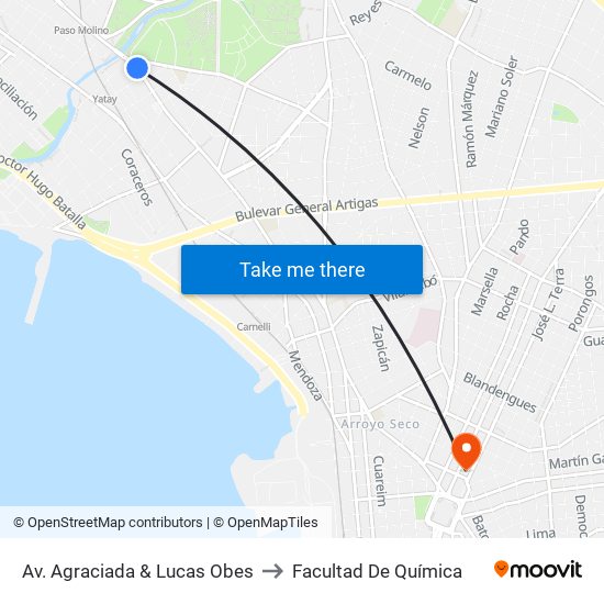 Av. Agraciada & Lucas Obes to Facultad De Química map