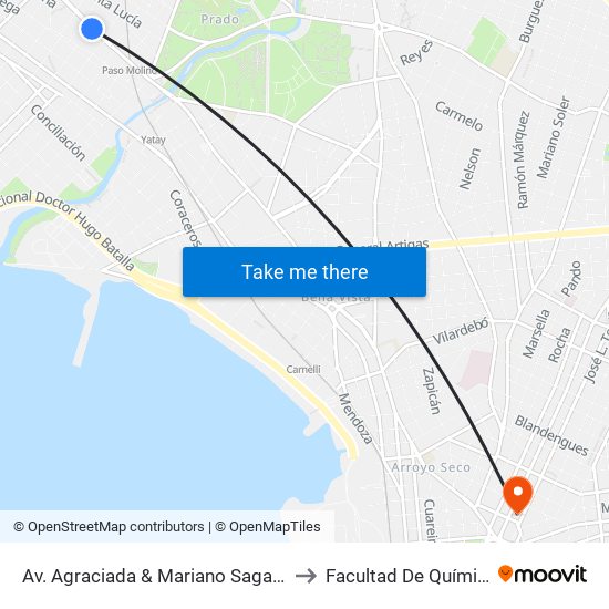 Av. Agraciada & Mariano Sagasta to Facultad De Química map