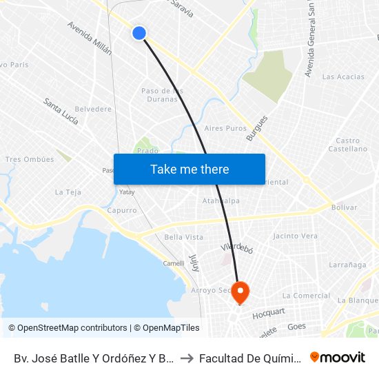 Bv. José Batlle Y Ordóñez Y Bell to Facultad De Química map