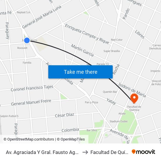 Av. Agraciada Y Gral. Fausto Aguilar (S) to Facultad De Química map