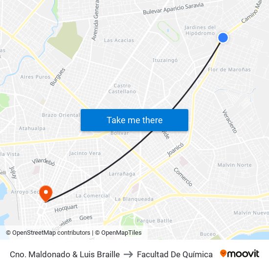 Cno. Maldonado & Luis Braille to Facultad De Química map