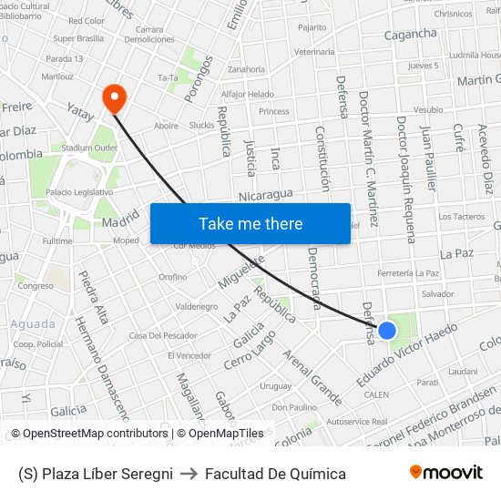 (S) Plaza Líber Seregni to Facultad De Química map