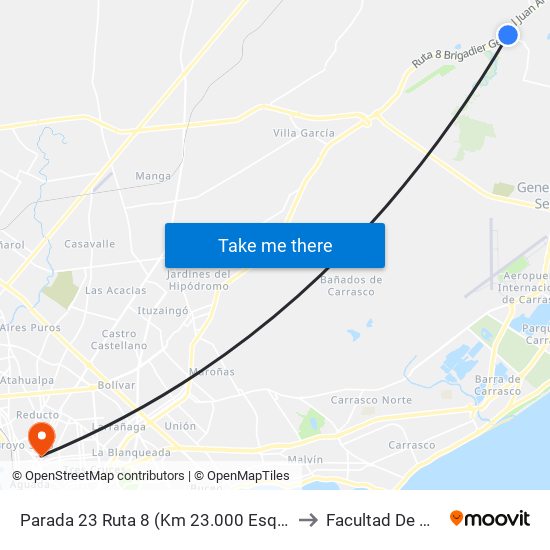 Parada 23 Ruta 8 (Km 23.000 Esq. Los Aromos) to Facultad De Química map