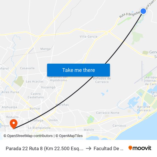 Parada 22 Ruta 8 (Km 22.500 Esq. Elías Regules) to Facultad De Química map