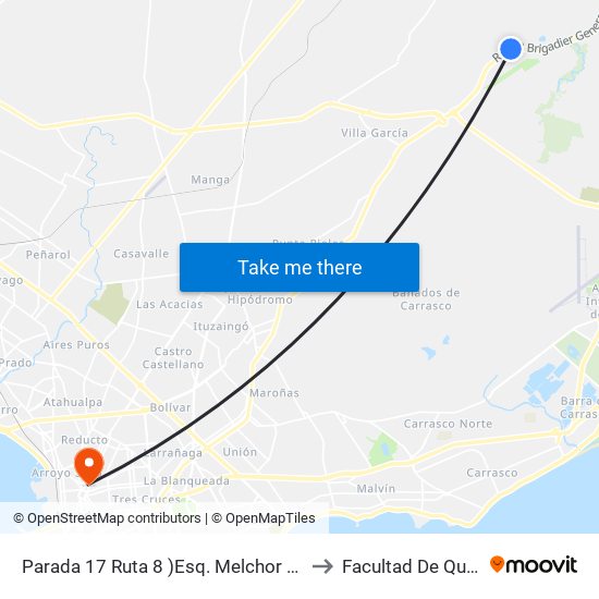 Parada 17 Ruta 8 )Esq. Melchor De Viana) to Facultad De Química map