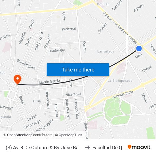 (S) Av. 8 De Octubre & Bv. José Batlle Y Ordóñez to Facultad De Química map