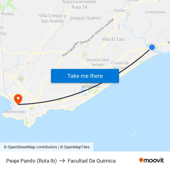 Peaje Pando (Ruta Ib) to Facultad De Química map