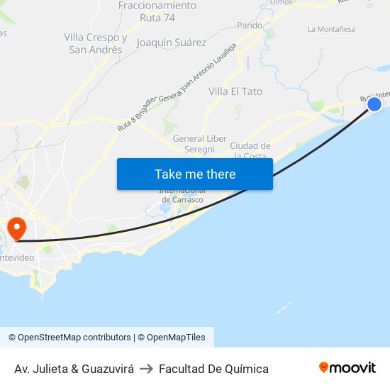 Av. Julieta & Guazuvirá to Facultad De Química map