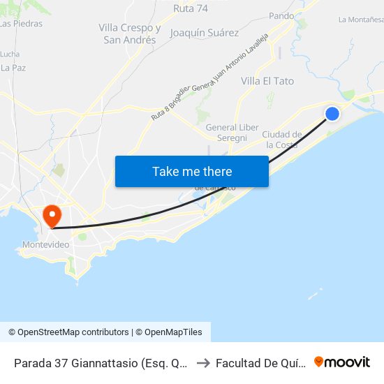 Parada 37 Giannattasio (Esq. Queguay) to Facultad De Química map