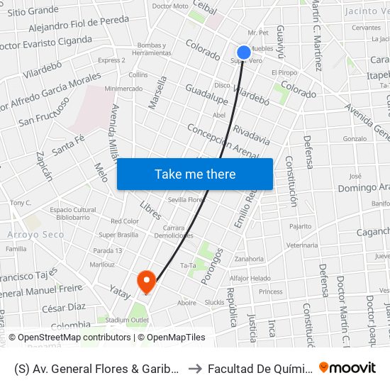 (S) Av. General Flores & Garibaldi to Facultad De Química map