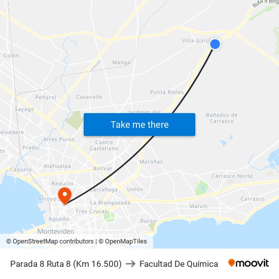 Parada 8 Ruta 8 (Km 16.500) to Facultad De Química map