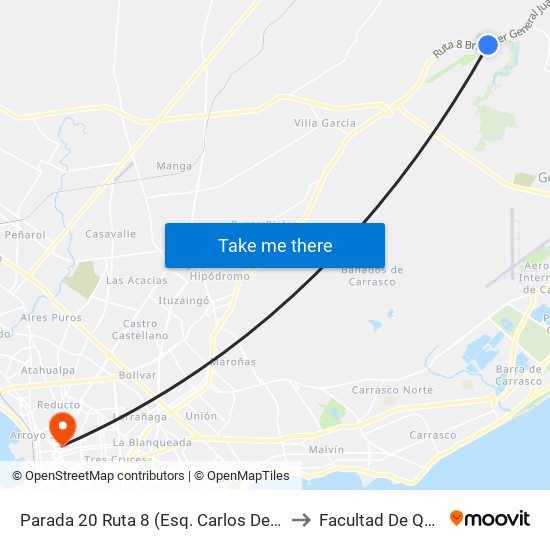 Parada 20 Ruta 8 (Esq. Carlos Denis Molina) to Facultad De Química map