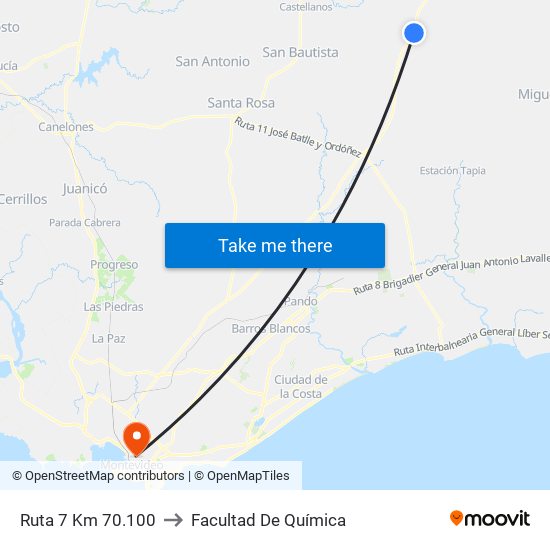 Ruta 7 Km 70.100 to Facultad De Química map