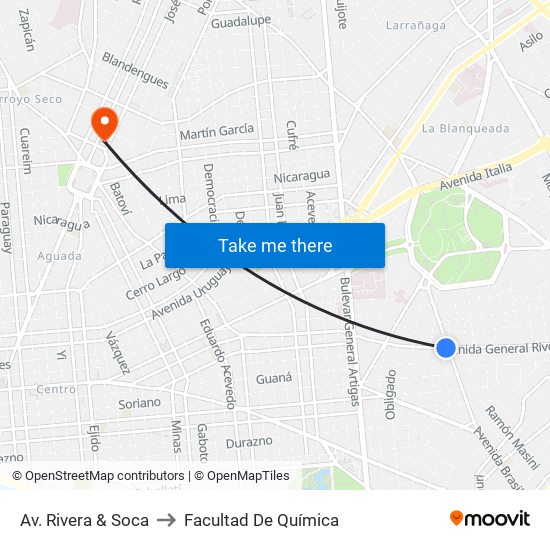 Av. Rivera & Soca to Facultad De Química map