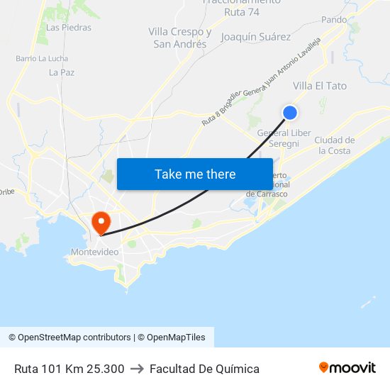 Ruta 101 Km 25.300 to Facultad De Química map