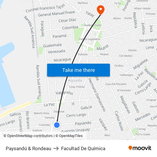 Paysandú & Rondeau to Facultad De Química map