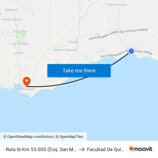 Ruta Ib Km 53.000 (Esq. San Martín) to Facultad De Química map