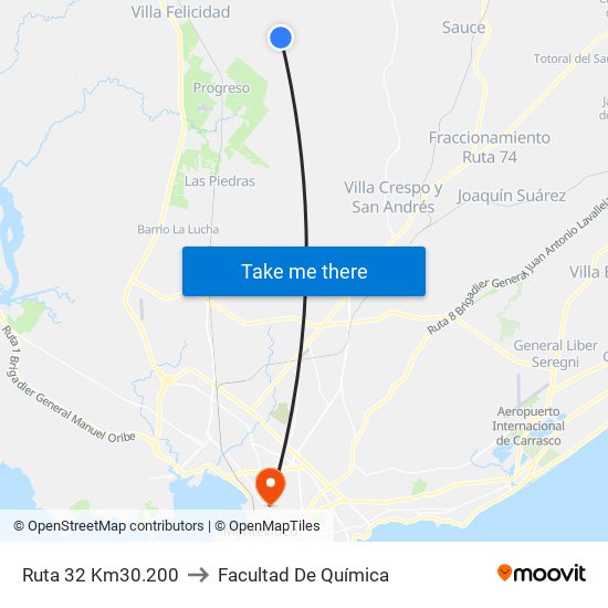 Ruta 32 Km30.200 to Facultad De Química map