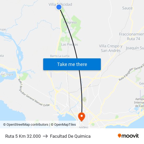 Ruta 5 Km 32.000 to Facultad De Química map