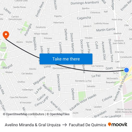 Avelino Miranda & Gral Urquiza to Facultad De Química map