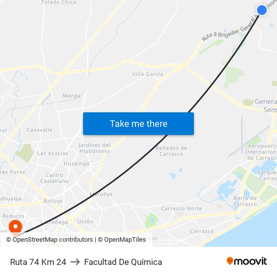 Ruta 74 Km 24 to Facultad De Química map